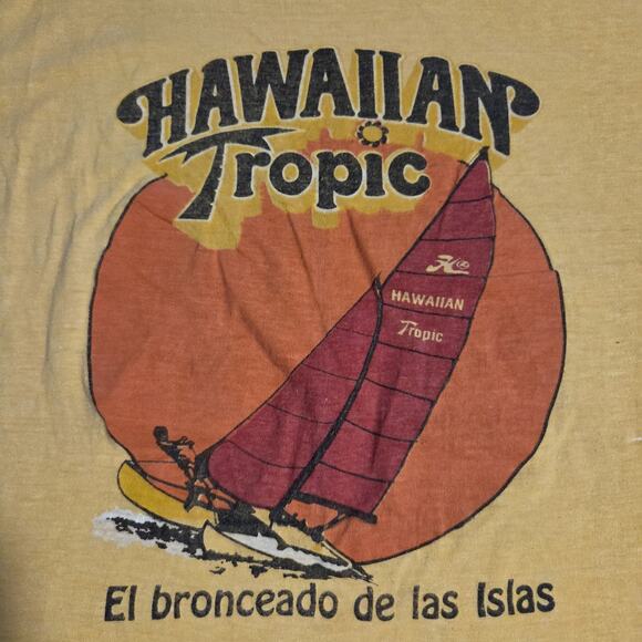 Vtg Hawaiian Tropic T Shirt Acapulco Beach Sail USA 70s 80s Ringer Islands Large - Picture 4 of 11